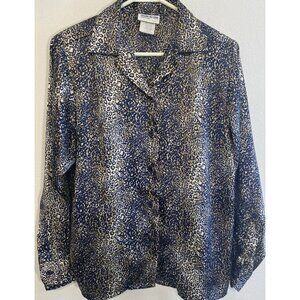 Vintage Fashion Star Animal Print USA Long Sleeve Button Down Shirt Women size 6
